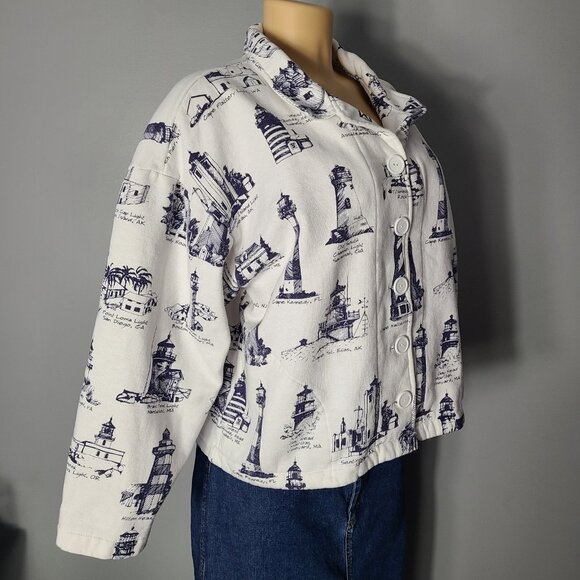 Lighthouse Vintage Sweatshirt Cardigan 90s Oversized Sz Large Fisherman Comfy - Picture 2 of 11